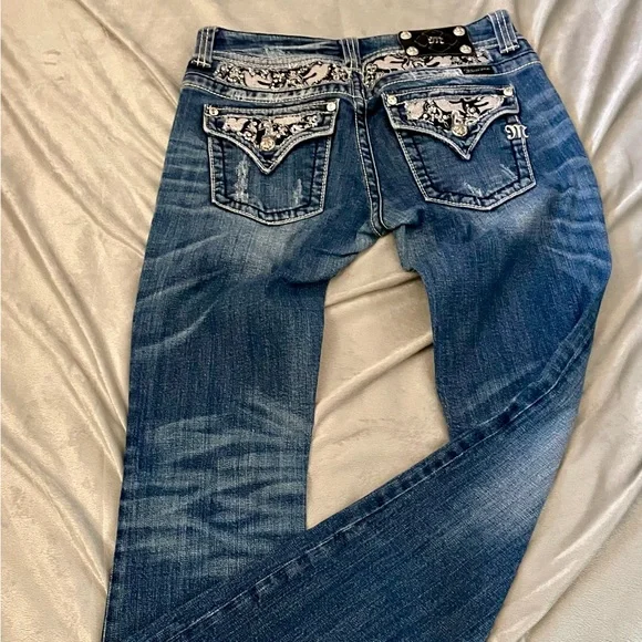 Miss Me Blue Boot Cut Jeans with Distressed Details - Picture 3 of 8